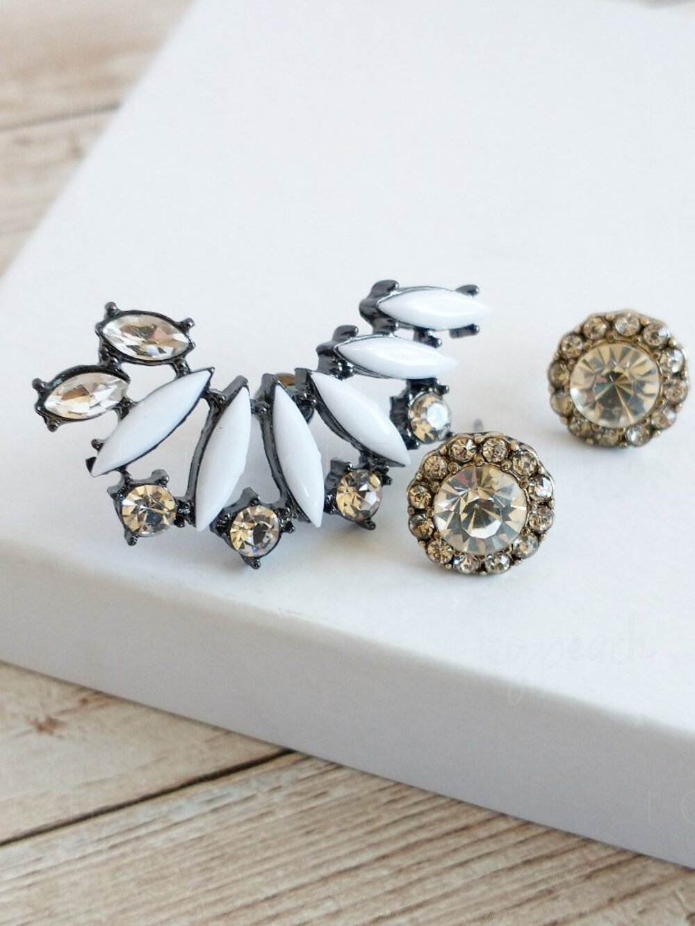 Fashion Earrings Set New Pierced Post Pave Studs Asymmetrical Ear Crawler Boho